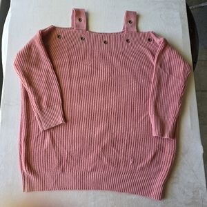 Zenana Outfitters Pink Cold Shoulder Knit Sweater With Grommets Size XL